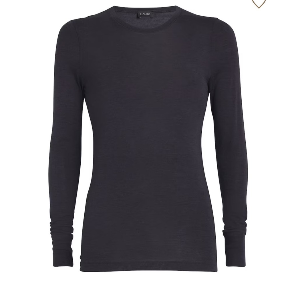 Hanro Long Sleeve Crew Neck Top Large Charcoal Gray Luxury Base Layer